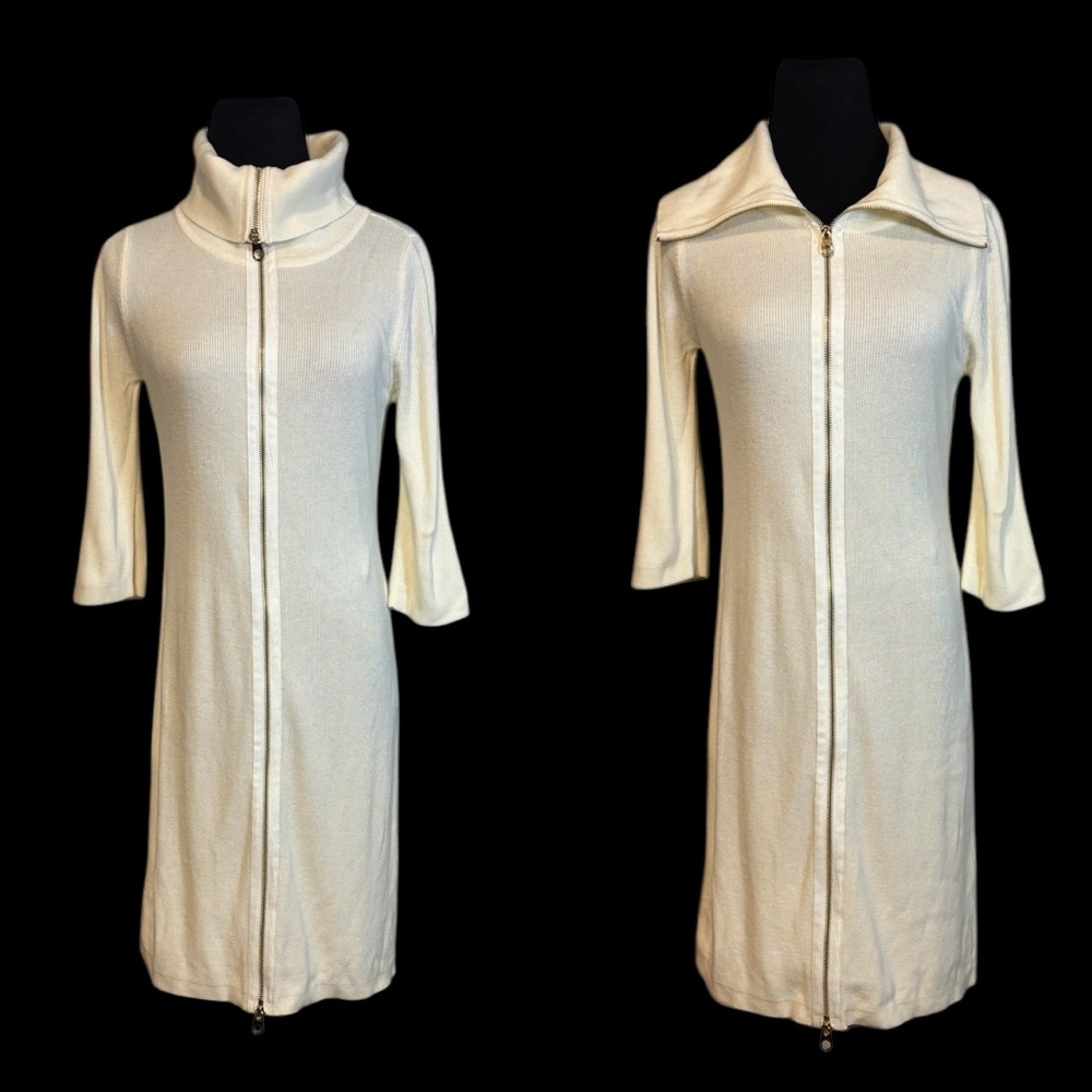 Calvin Klein S Ivory Acrylic Knit Exposed Gold Zipper Bodycon Sweater Dress